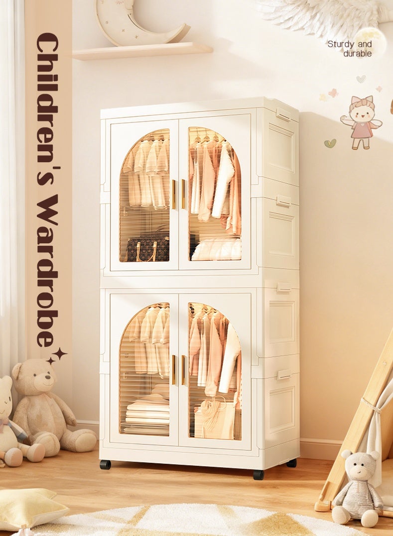 خزانة ملابس أطفال قابلة للتكديس، خزانة ملابس أطفال محمولة قابلة للطي مزودة بعجلات، خزانة تخزين كبيرة السعة مصنوعة من مادة البولي بروبيلين لغرفة النوم - Image 5